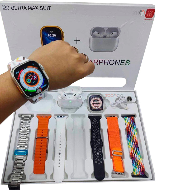 Smartwatch I20 Ultra2 Max Suit + Audífonos + 7 Pulseras Diferentes